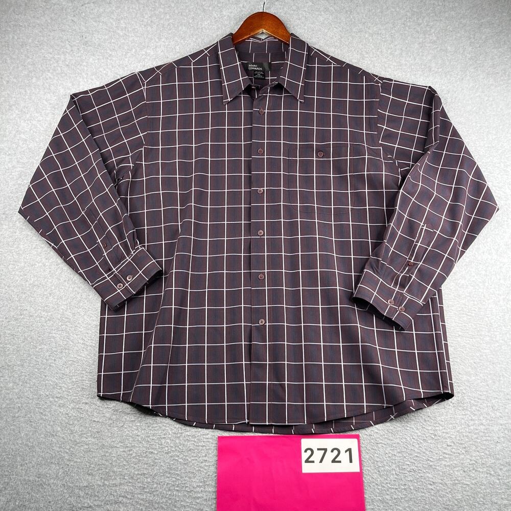 Marc Edwards Shirt 2XL Burgundy Check Casual Button Up Long Sleeve Mens